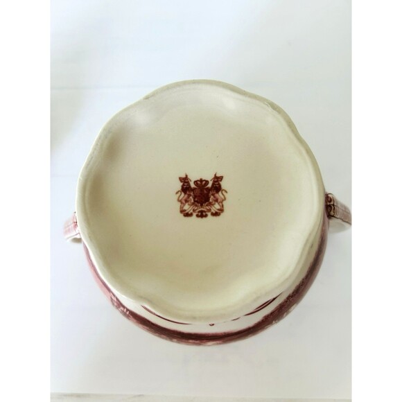 Vintage Red Transferware Creamer & Sugar Bowl Set w/Lid Victorian Ironstone - Picture 14 of 14